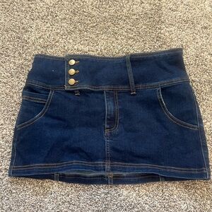 Fashion Nova Blue Denim Skirt with Gold Stitching